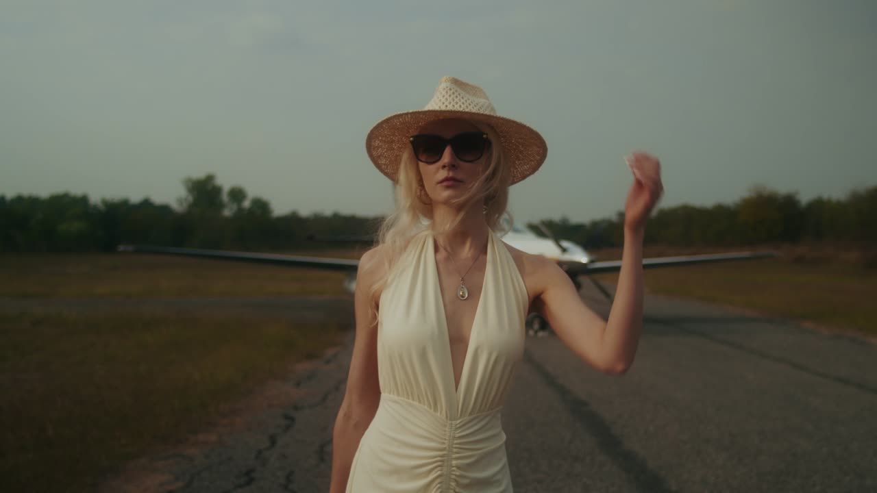 Woman in a stylish dress at an airport