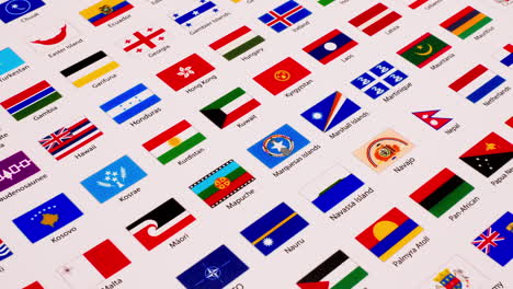 Close-up-and-zooming-out-of-a-picture-of-various-flags-of-countries,-states,-agencies,-and-tribes-all-from-all-over-the-world