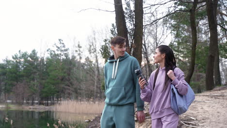 couple walking in the forest