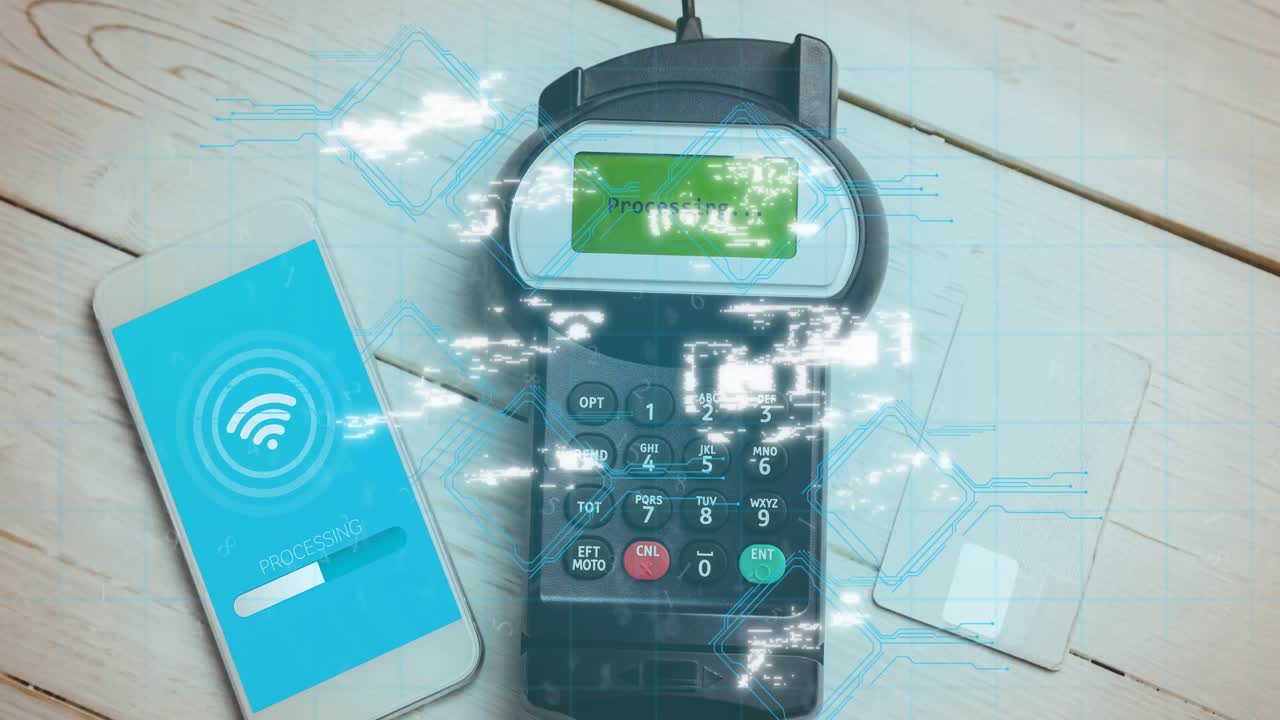 스마트폰과 결제 단말기를 통한 와이파이 아이콘의 애니메이션