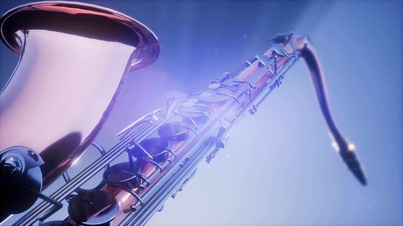 빛과 함께 파란색 배경에 황금 테너 색소폰