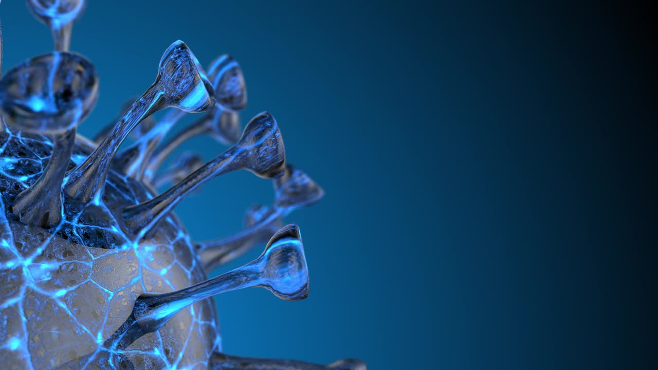 Corona COVID-19 Alert SOS. Pandemic bacteria pathogen medical health risk, immunology, virology, epidemiology concept. Microscope virus cell. 3D rendering looped animation.