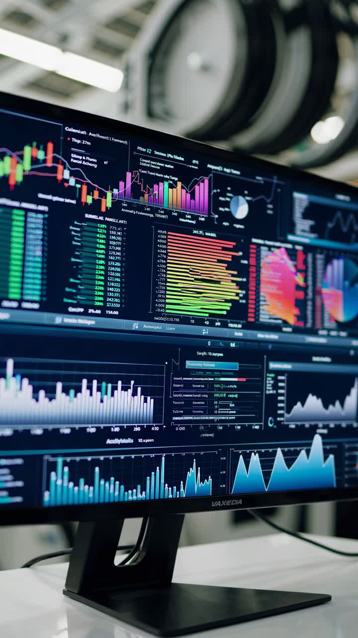 Computer Monitor Displaying Financial Data and Business Analytics