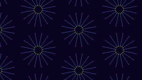 Colorful circular pattern of lines and circles on a black background