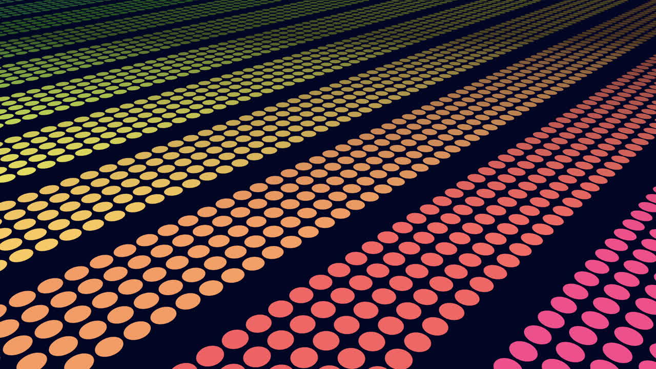 Neon colorful dots pattern and lines on black gradient