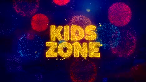 los niños escriben en la zona sobre coloridas partículas de explosión de fuegos artificiales.