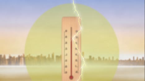 Animation-Des-Thermometers-über-Dem-Stadtbild-Und-Dem-Gelben-Kreis