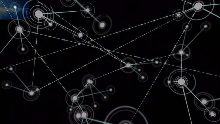 Nodi di connessione di rete digitale in espansione su sfondo nero