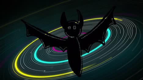 animación de murciélago sobre un patrón de espiral giratorio iluminado.