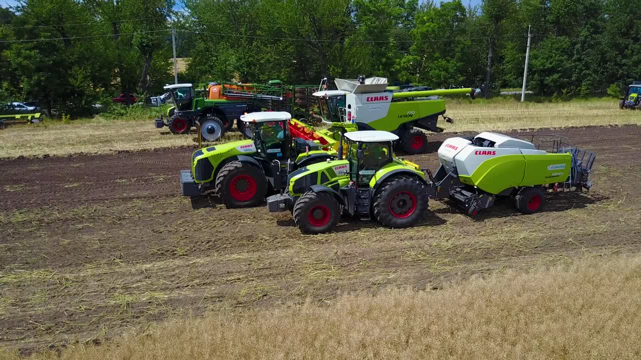 New Machinery At A Farmers Exhibition. VINNITSA, UKRAINE - JULY 2017: New agricultural implements at a farmer exhibition