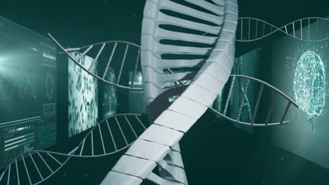 dna strand and scientific data processing animation over digital screens