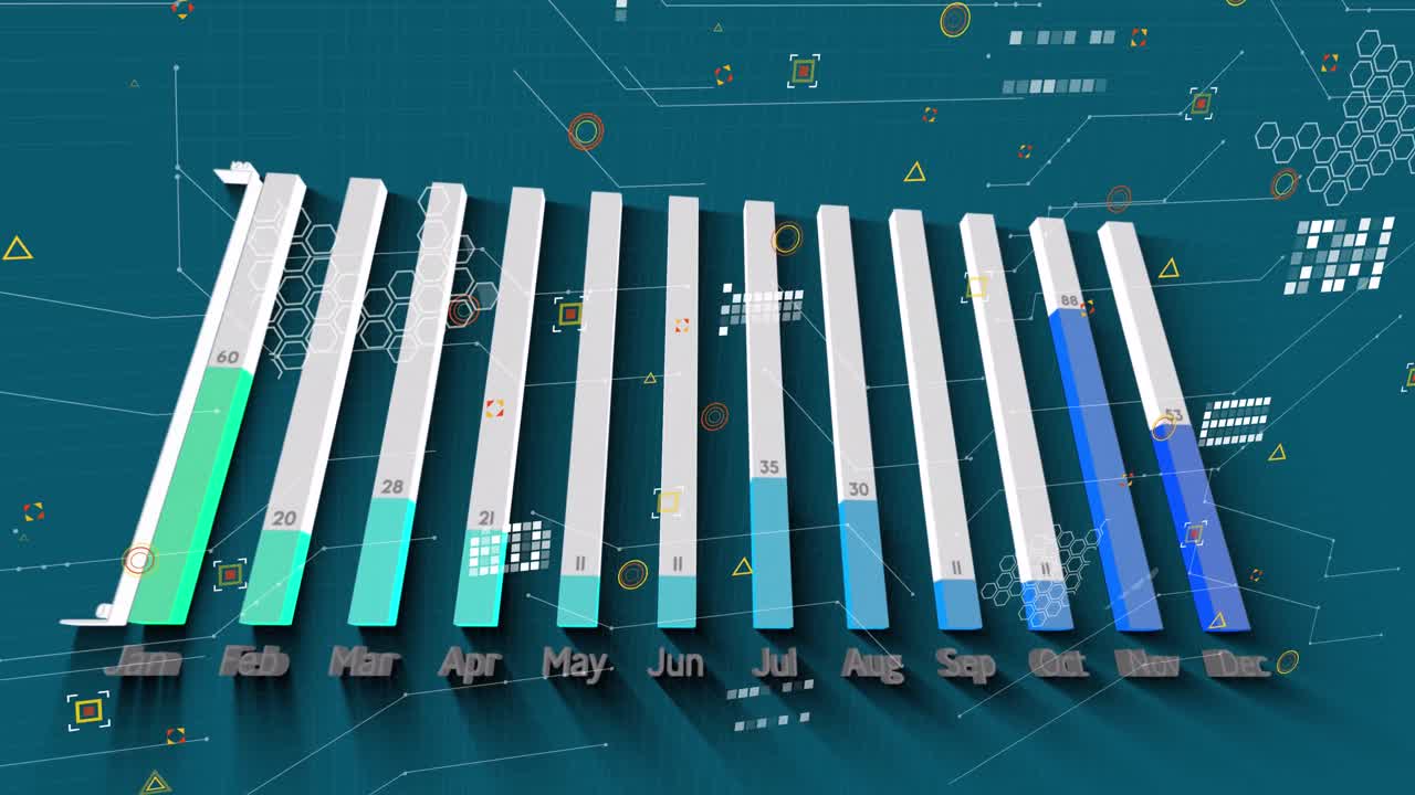 Animation of data processing over blue background