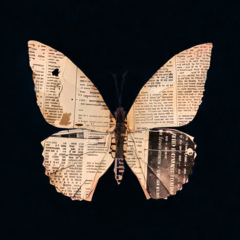 Vintage newspaper butterfly animation isolated asset, transparent 4K video, alpha channel, ProRes