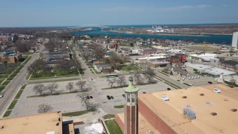 sc4 tower on the campus of st. clair community college in port huron, michigan with drone video circling around