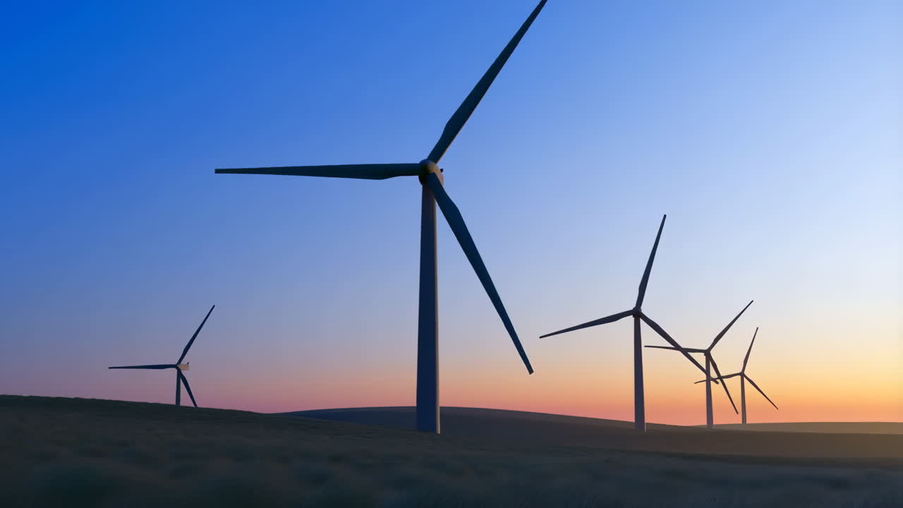 일몰의 풍력 터빈
