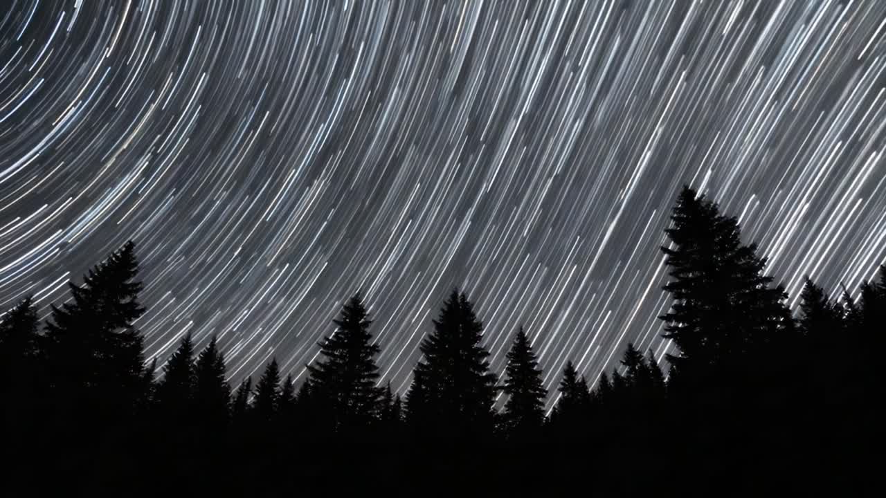 Rutas de estrellas sobre un bosque por la noche
