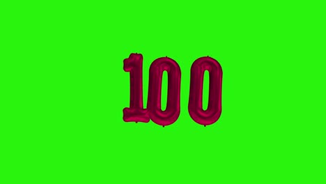 number 100 one hundred year celebration red foil balloon floating green screen