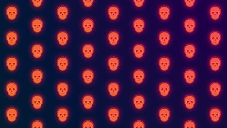 halloween animated glow neon skulls on violet background. 4k loopable animation
