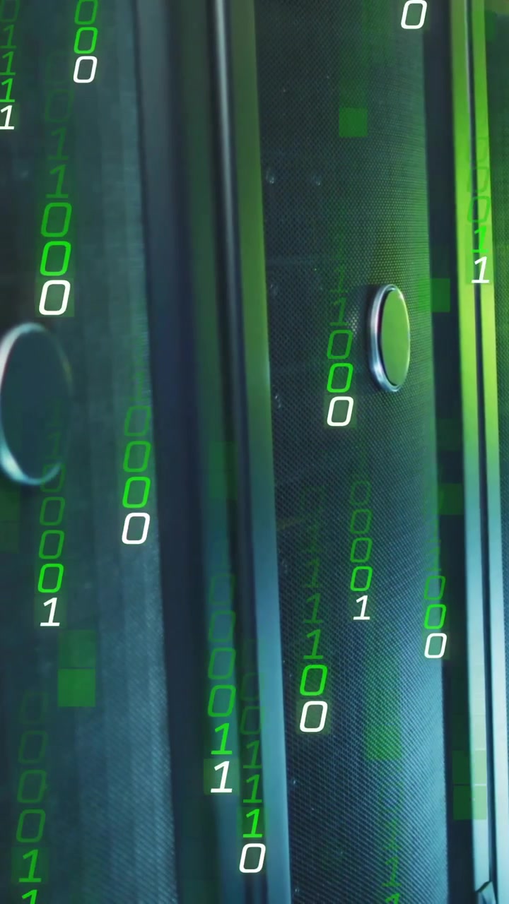 Animation of binary coding digital data processing over computer servers