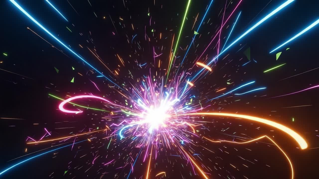 Vibrant Explosion of Light and Color: A Dynamic Display of Electric Splashes and Spiraling Patterns Captivating the Visual Senses in a Mesmerizing Dance