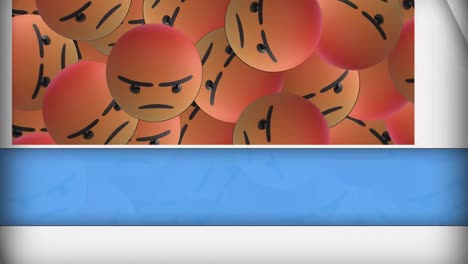 Digitale-Animation-Abstrakter-Blauer-Formen-über-Mehreren-Wütenden-Gesichts-Emojis