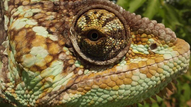 Extreme macro close up of a chameleon face and eye