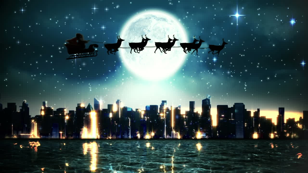 사 ⁇  과 함께  ⁇ 매 를 타고 있는 산타 와 함께 겨울 풍경 의 애니메이션