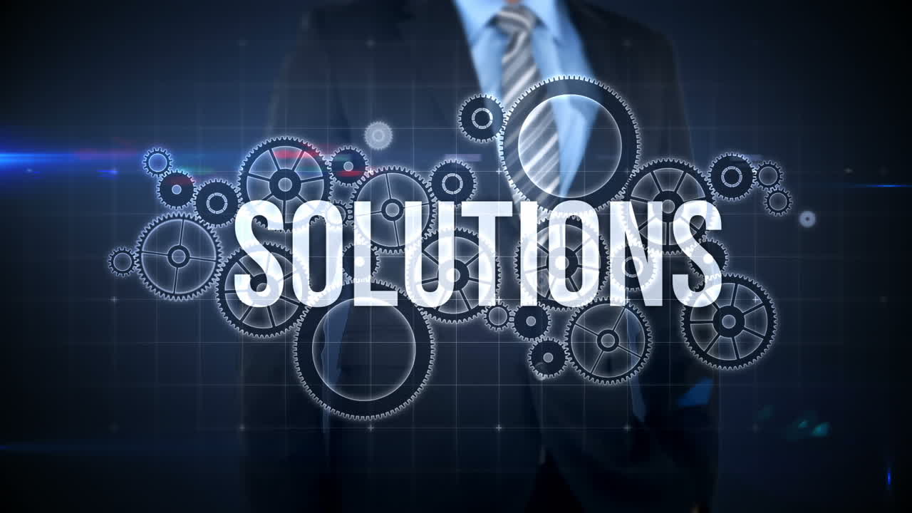 Businessman pressing touch screen