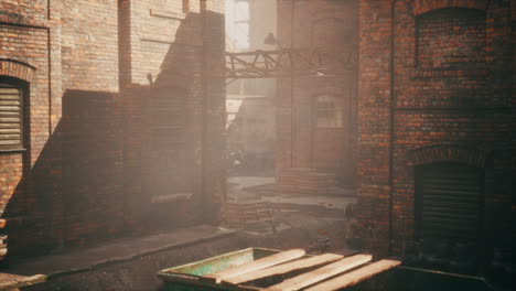 old abandoned industrial street view with brick facades