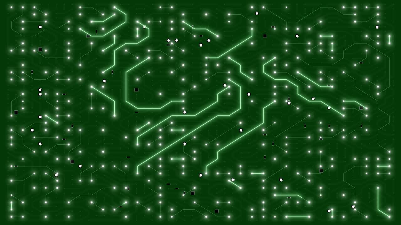 Circuit Board with moving electrons. Abstract electronic blue circuit board background. Artificial intelligence