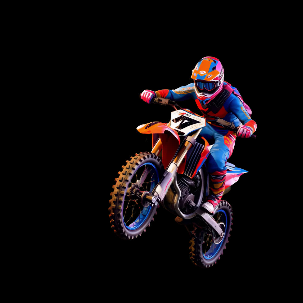 Animação de performance de manobra de motocross dinâmica, recurso isolado, vídeo em 4K transparente, canal alfa