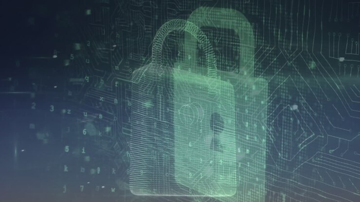 Animation of digital padlock and data processing