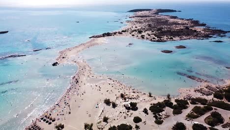 Beauty-of-Elafonissi-beach-in-Crete-island,-aerial-drone-view