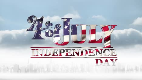 animation of fourth of july independence day text over cityscape