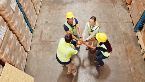 team celebrating success in a warehouse