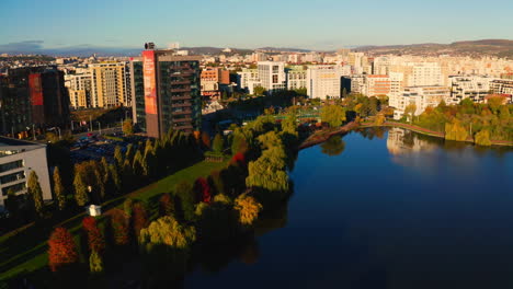 Golden-hour-drone-shot-of-Cluj-Napoca-city-and-its-skyline