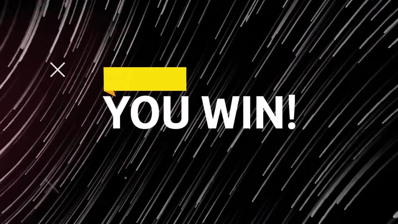 animación de usted ganar texto sobre marcadores y senderos de luz brillante.