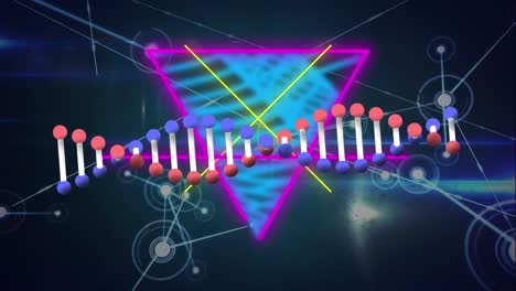 Animación-De-Red-De-Conexiones-Con-Cadena-De-ADN-Sobre-Formas.