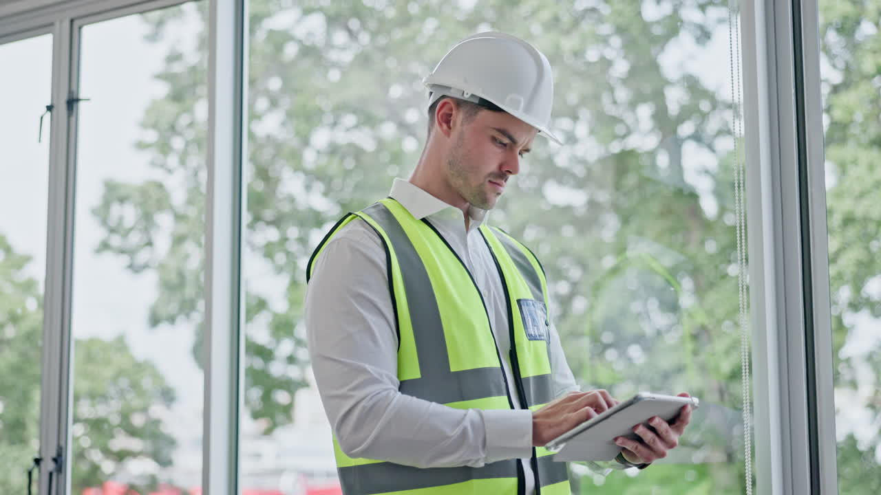 arquitectura, tableta y investigación con el hombre