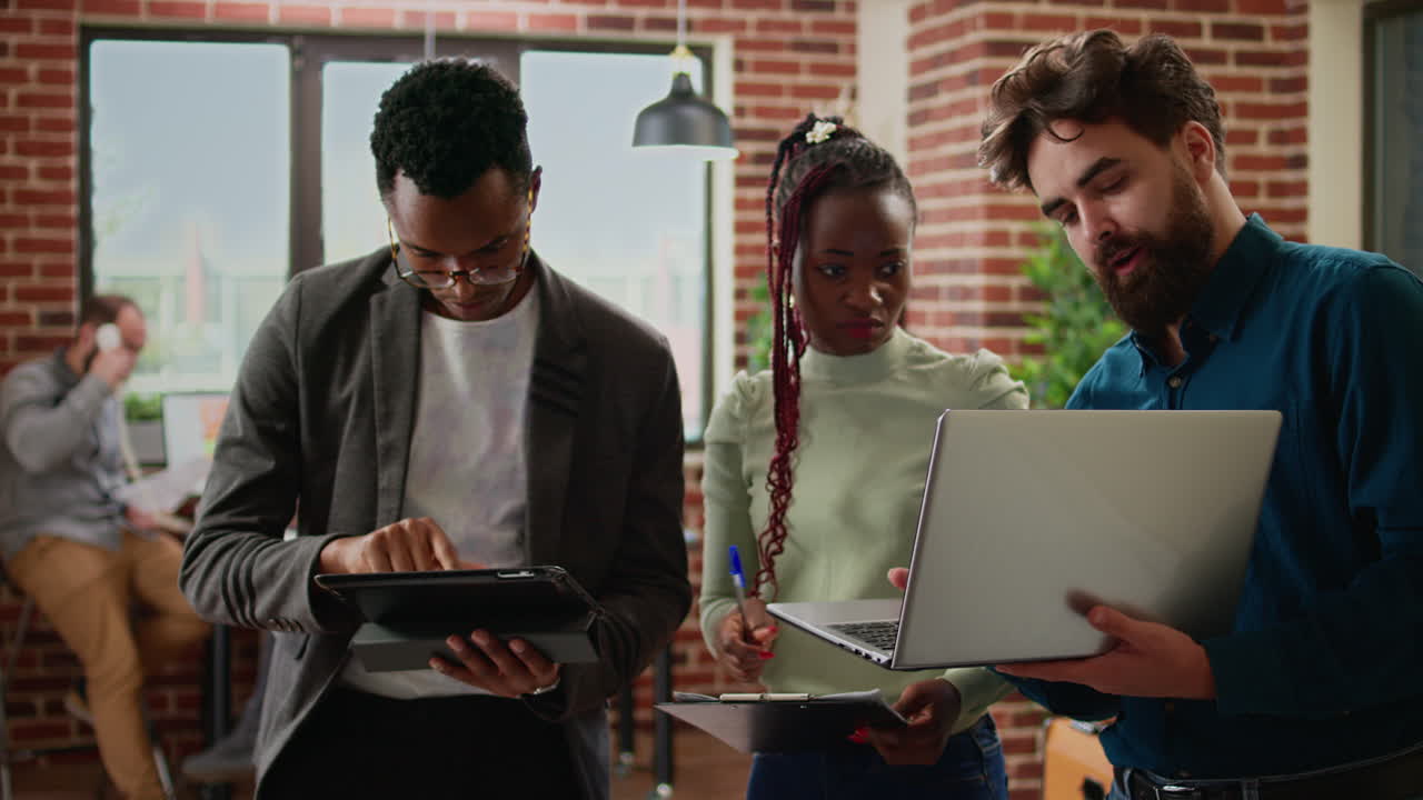 Diverse group of colleagues working on research project