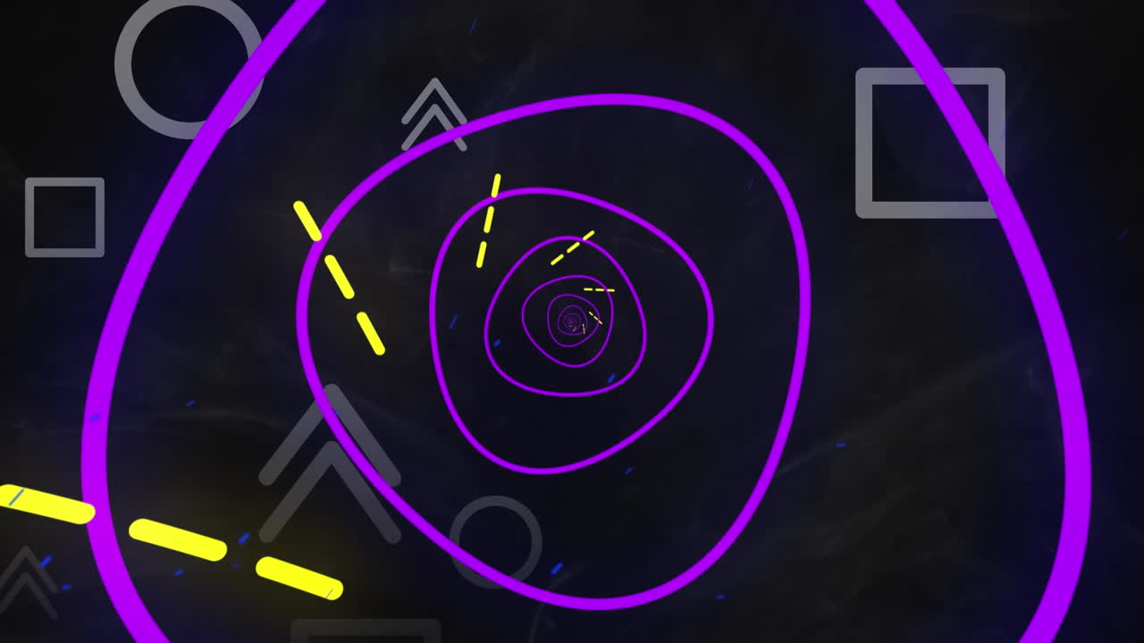 Animation of shapes moving over black background