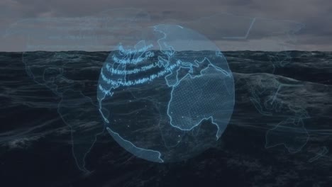 animation of globe spinning over sea