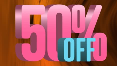 animation of pink 50 percent off text with abstract pattern in background