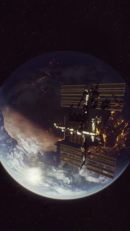 estación espacial internacional en órbita alrededor de la tierra por la noche