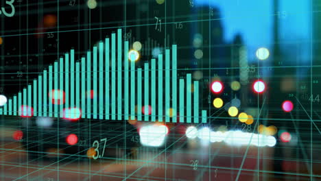 animación del procesamiento de datos financieros sobre el paisaje urbano