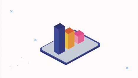 animación de análisis de datos del servidor con barras estadísticas en la tableta
