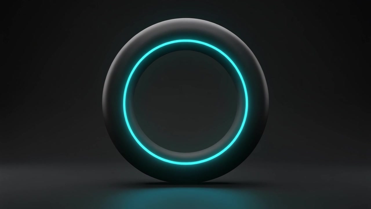 Glowing Cyan Neon Ring Illuminating on Dark Background