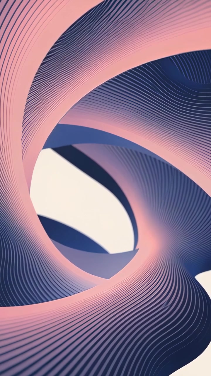 Video verticale: Tunnel a spirale in movimento che ruota, con fasce che scorrono in uno spazio 3D digitale con un'apertura.