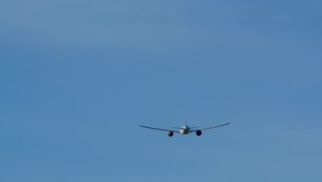 airplane flying in a clear blue sky