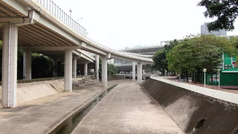 urban draining canal in downtown hong kong, aerial view